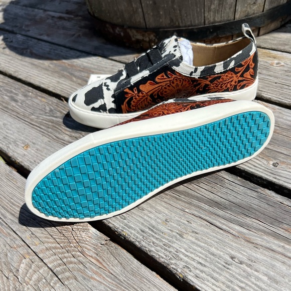 Myra Bag Shoes Limited Edition Cowhide Print Tooled Leather